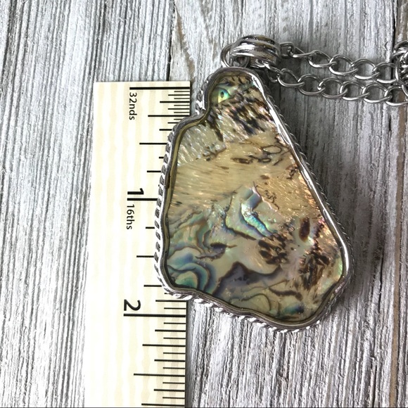 Abalone Free Form Pendant Necklace Long SilverTone - Picture 4 of 6